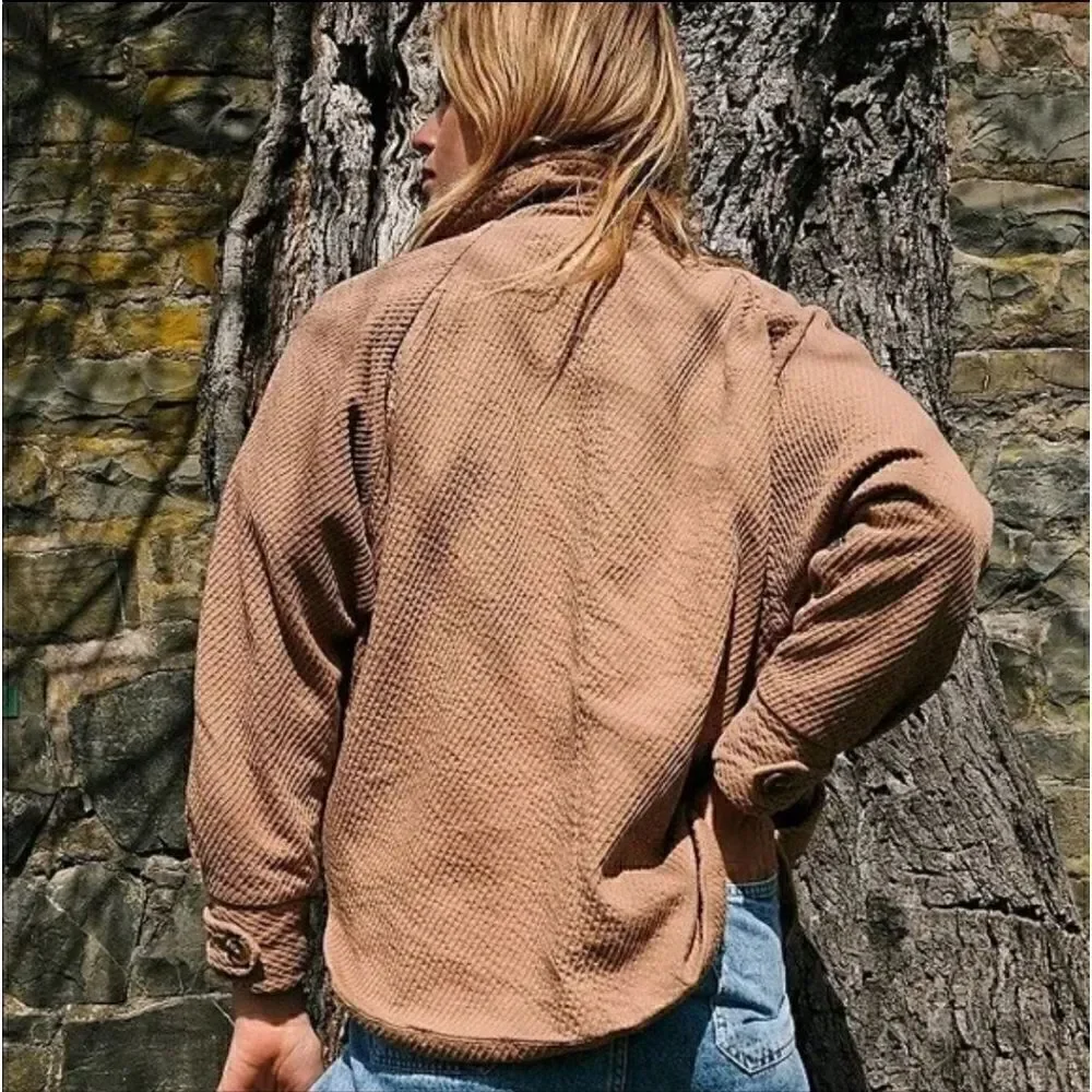 Free People Remi Cord Shirt Jacket Dolman Sleeve Gray Size M - Picture 3 of 10